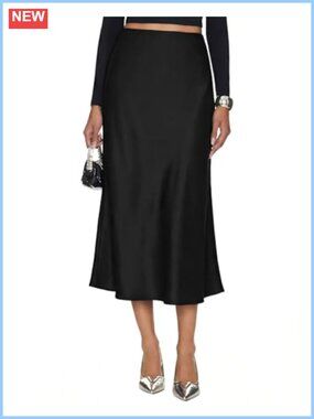 Women's Silk Satin Midi Skirt High Waisted A-Line Long Skirts